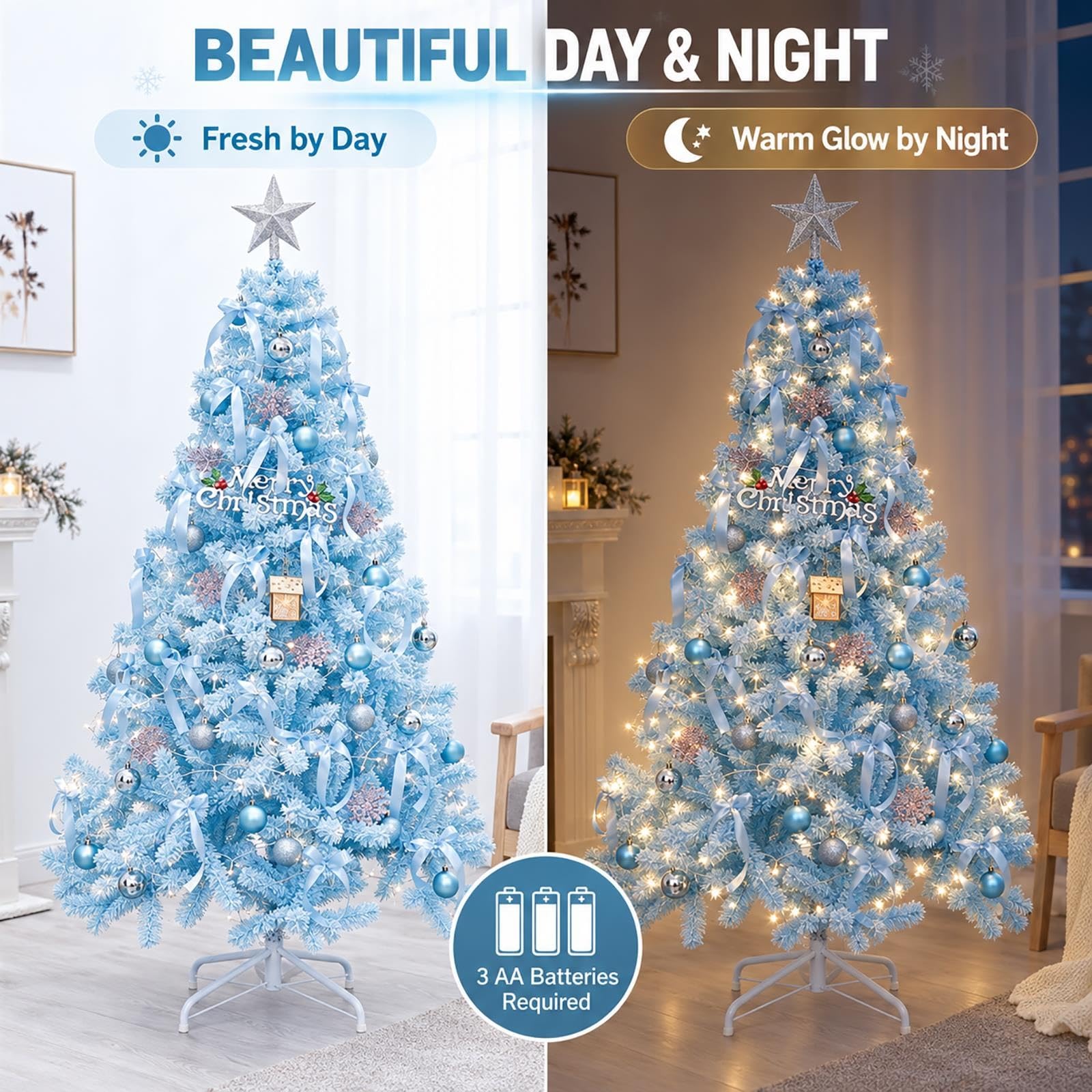 210cmの雪化粧クリスマスツリー&日本製ブルーライト500球 Amazon.co.jp: クリスマスツリー セット ライト付き オーナメント付き